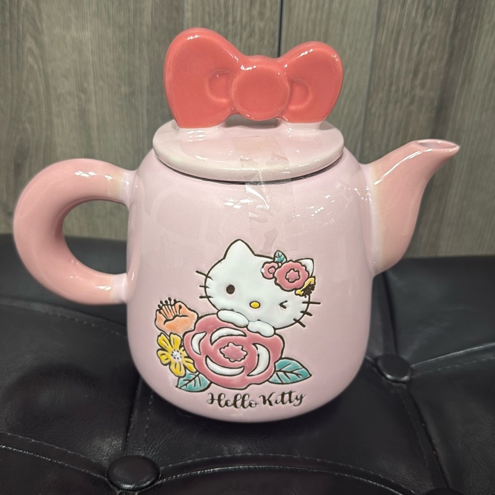 Blue Sky Clayworks Hello Kitty Pink Floral Teapot With Bow By Heather Goldminc